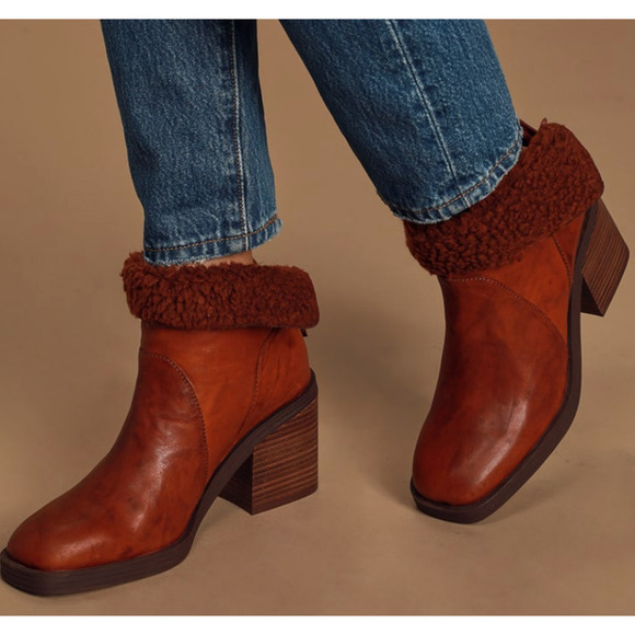 Kelsi Dagger Shoes - Kelsi Dagger Women's Westward Cognac Leather Square Toe Mid-Calf Boots‎ US 10